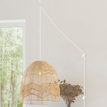 Sofia 17.5" Farmhouse Coastal Rattan 180" Cord Plug-In or Hardwired LED Pendant - JONATHAN Y